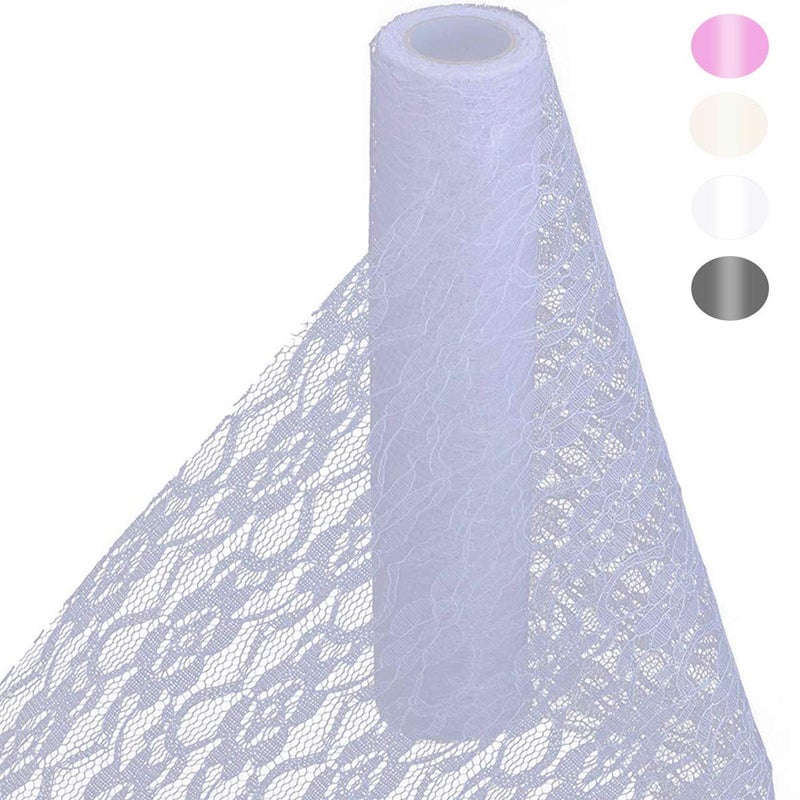 HOMYHOME lace roll 12 inch 72Ft lace Fabric for Wedding lace Table Runners White Chair sash Bow DIY Party Art Craft Decorate - Image 1